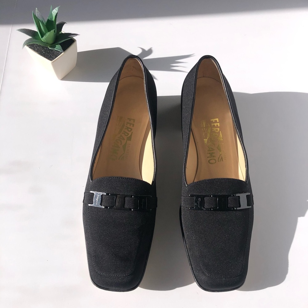 Salvatore Ferragamo Black Heeled Loafers